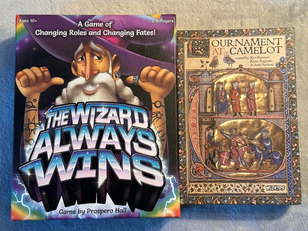 Board Game Lot The Wizard Always Wins & Tournament At Camelot Card USED COMPLETE